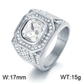 Silver octagonal stainless steel ring with 17mm wide band and round cubic zirconia stones - US 7 / Silver-White (KR110159-MZOZ)