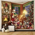 Detaillierter Weihnachtsteppich mit Weihnachtsmann, Kamin und geschmücktem Tannenbaum - Weihnachtskamin-Szene (GT230364)