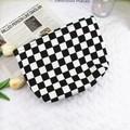 Ins style black and white checkered corduroy makeup bag with aesthetic accessories - Black and White Plaid