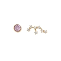 Asymmetric S925 sterling silver zodiac stud earrings with purple gemstone in gold plating - Sagittarius (Purple)