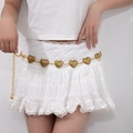 Adjustable golden multi-layered waist chain with vintage carved heart-shaped metal plates - Antique Gold Heart Carved Chain (X503-14)