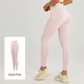 Leggings de yoga de tiro alto en Shell Pink con cintura en contraste y suave tejido cepillado - S / Bottoms / Rosa Concha