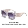 Chic oversized square sunglasses in translucent lavender blue with marble temples - Blue Frame Grey Leg Grey Lens