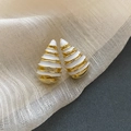 Modern gold and white enamel spiral taper earrings with vintage aesthetic style - 13# Silver Pin-White Threaded (Gold Plated)