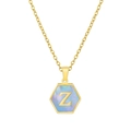 Gold hexagon stainless steel necklace with mother-of-pearl letter Z pendant - Blue Shell Z