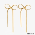 Eleganti orecchini a fiocco dorati con catena a serpente e nappe in acciaio inox - Orecchini con Fiocco e Nappe (DKE2518) / Orecchini Lunghi con Nappe Oro
