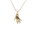 Goldene Hamsa-Hand Halskette mit bösem Blick und Box-Kette auf weißem Hintergrund - Gold
