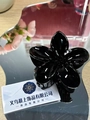 Glossy black five-petal flower hair claw clip with a reflective mirror finish - Large (approx 8cm) / Black