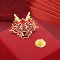 Cartoon Chinese dragon enamel brooch pin in red and gold with butterfly clutch - Bright Red Dragon Head
