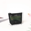 Detailed view of black mesh cosmetic pouch with size dimensions and interior card storage - 01# Mini Lipstick Bag