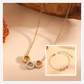 Three-tone stainless steel gear heart pendant necklace in gold, silver, and rose gold finish - Gear Necklace & Bracelet Set (E718-I718)