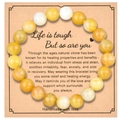 8mm natural yellow and white stone friendship bracelet on inspiration card - 8mm Beads With Card / Yellow Jade