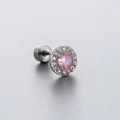 Roze zirkoon titanium stalen schroefoorbellen met fonkelende halo rondom de steen - Roze (Per stuk)