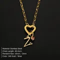 Stainless steel 14K gold initial Z necklace with heart clasp and pink gemstone pendant. - Letter Z