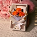 Soap rose flower gift box with three orange roses and white ribbon for Valentine - 3 Dark Orange Roses (3075-6)