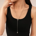 Minimalist silver geometric OT sweater chain with a sleek Y-shaped toggle and ball pendant - 54# Necklace - Silver - Y-Chain T-Bar Ball