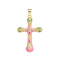 Pink enamel 18K gold-plated cross pendant with micro-pave crystals and turquoise - Pink Enamel Snake Cross