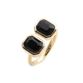 Vintage gold open ring featuring two emerald cut black stones in a minimalist style - Adjustable Open / Black