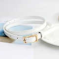 Women's slim white leather belt featuring a rectangular gold buckle and fine stitching - White