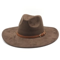 Cappello fedora classico in pelle scamosciata marrone scuro con tesa larga e cinturino - M(56-59CM) / Marrone