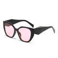 Occhiali da sole cat-eye oversize con montatura nera geometrica e lenti rosa alla moda - Montatura Nera Lenti Rosa