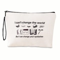 Detail of canvas makeup bag with eyelash quote and black zipper on white background - Eyelashes Quote Style (xy-004-03) / 17*25cm (With Webbing)
