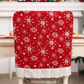 Funda navideña roja para silla con copos de nieve blancos y borde con volantes de hogar - Copo de Nieve Rojo