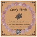 Pink 8mm stone bead turtle bracelet on lucky turtle card for summer beach wear - Strawberry Quartz