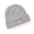 Grey knitted beanie with lucky embroidery and dog pattern, warm winter headwear - Grey Hat