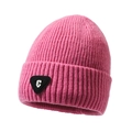 Vibrant rose pink knitted beanie featuring a black triangular C logo patch - One Size / Pink