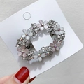 Vintage oval hollow alloy hair clip with purple gradient resin flowers and crystals - Light Pink