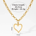 Detail view of gold heart pendant with size dimensions and chain length parameters - Gold Necklace (D1216)