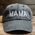 Retro washed charcoal grey cotton baseball cap with white MAMA 3D embroidery detail - Adjustable / Dark Grey-MAMA Embroidery