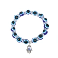 Kleurrijke kralenarmband met boze oog en Hamsa-handbedeltje op witte achtergrond - Antiek Zilver (M-743)