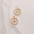 14K gold plated circular cross pendants with sparkling zircon stones inlay for jewelry DIY - Cross / 15mm