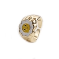 Anello aperto minimalista placcato oro con fiore bianco e motivo sorridente giallo - Aperto Regolabile / Bianco