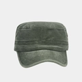 Detail of washed cotton fabric and stitching on a dark grey-green army cadet cap - Army Green