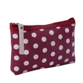 Dark red canvas makeup bag with white polka dots, zipper closure and cream handle strap - Dot / Burgundy