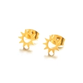 Minimalist S925 silver needle sun flower stud earrings in polished golden metal finish - Gold