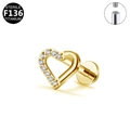 G23 titanium heart labret stud with golden finish and internal thread piercing jewelry - Heart Shape (G23LAI053-G) / Gold