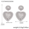 Two-tone stainless steel heart button drop earrings with 4.1cm height and 2.6cm width - Steel Color Heart Style (F1379)