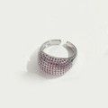 Anillo ajustable de plata con banda ancha incrustada de piedras de circonia rosada - Estilo Circonia Rosa (JZ0512粉红锆石戒指)
