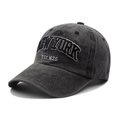 Distressed charcoal gray washed cotton baseball cap featuring New York embroidery - Black