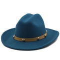 Classic dark blue wool felt fedora hat with brown studded band for men and women - M (56-58cm) / 10 Peacock Blue