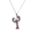 Macro detail of the lobster pendant featuring colorful zircon stones and silver chain - Silver Colorful Lobster O-Chain