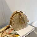 Straw circular crossbody bag with floral embroidery and khaki faux leather details - Khaki