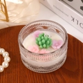 Romantic rose and succulent scented candle in an embossed glass jar on a wooden tray - Succulent & Flower Combo Shape