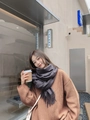 Thick dark grey cashmere scarf for winter with stylish tassel fringe for women - 260g Wool Blend Style / Deep Heather Grey