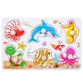 Marine animals wooden peg puzzle for toddlers with dolphin and turtle shapes - Ocean Mini Peg Puzzle