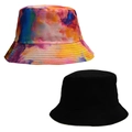 Colorful tie-dye and classic black canvas bucket hats for outdoor sun protection - Style 7-Purple Abstract Tie-Dye Bucket Hat